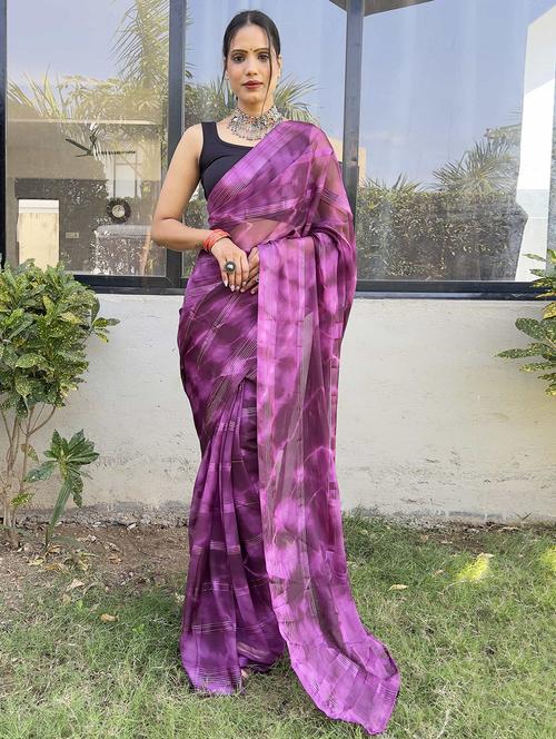 women stripes printed saree with blouse - 21703328 - Very Small Image - 1