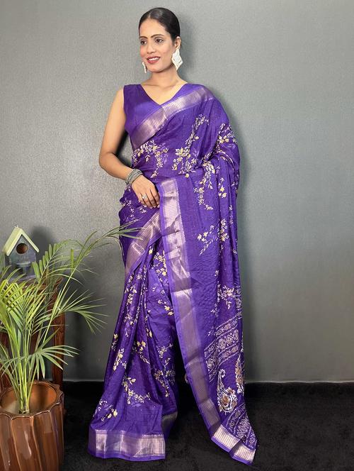 women floral printed zari bordered saree with blouse - 21703342 - Very Small Image - 1