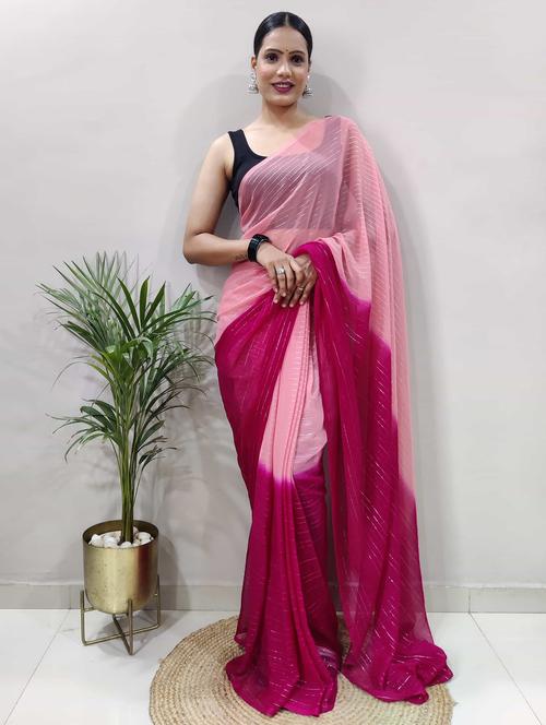 women pink ombre saree with blouse - 21703388 - Very Small Image - 1