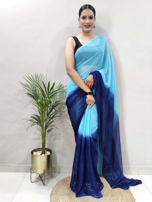 women blue ombre saree with blouse - 21703390 - Very Small Image - 1