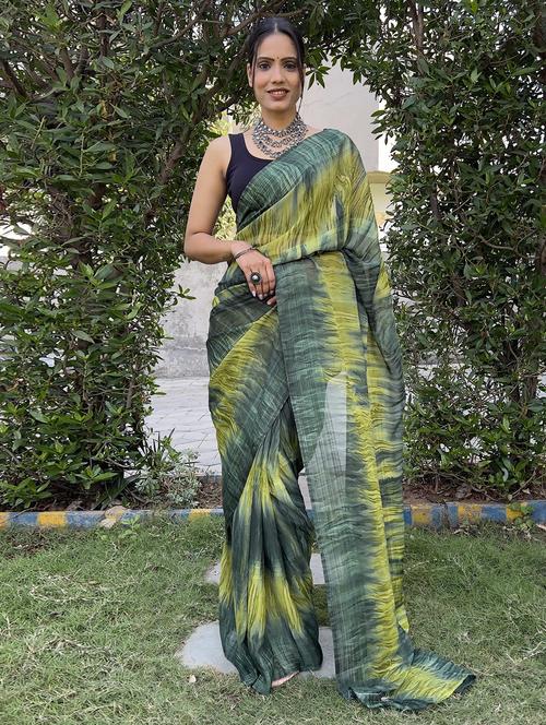 women green printed saree with blouse - 21703394 - Very Small Image - 1