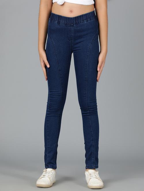 girls blue solid full length jeggings - 21703707 - Very Small Image - 1