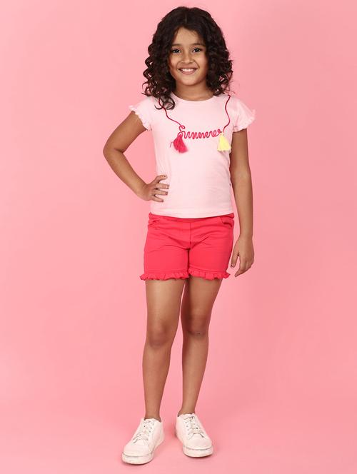 girls pink solid round neck shorts set - 21703749 - Very Small Image - 1