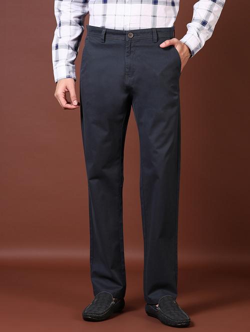 Men Mid Rise Solid Flat Front Casual Trouser - 21703846 - Very Small Image - 1