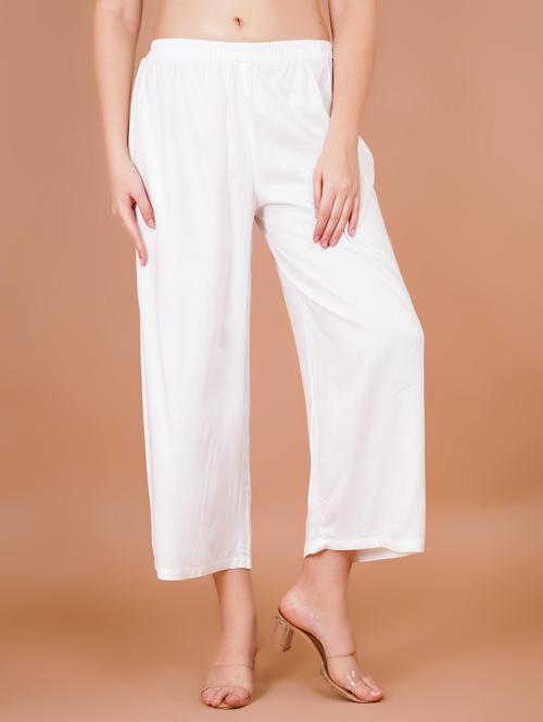 women white solid straight palazzo - 21703928 - Very Small Image - 1