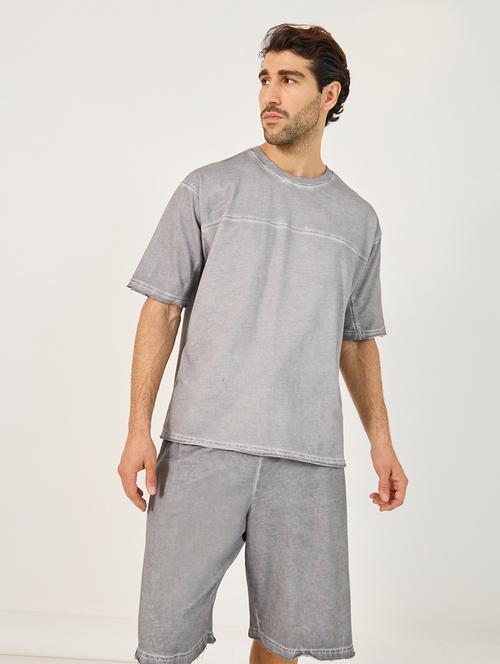 men solid t-shirt & shorts co-ord set - 21703936 - Very Small Image - 1