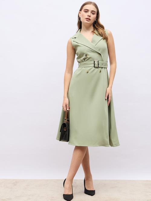 women solid lapel collar neck wrap dress - 21703984 - Very Small Image - 1