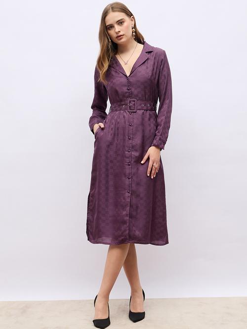women purple self design long sleeve shirt dress - 21703986 - Very Small Image - 1