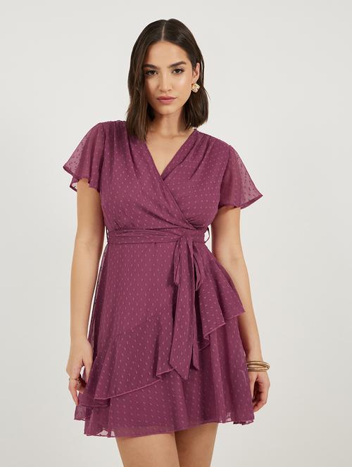 women self design overlap neck wrap dress - 21703997 - Very Small Image - 1