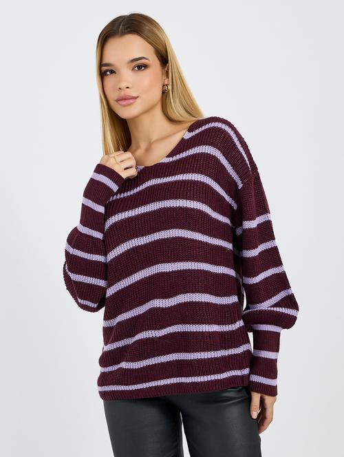 women purple self design long sleeve pullover - 21704004 - Very Small Image - 1