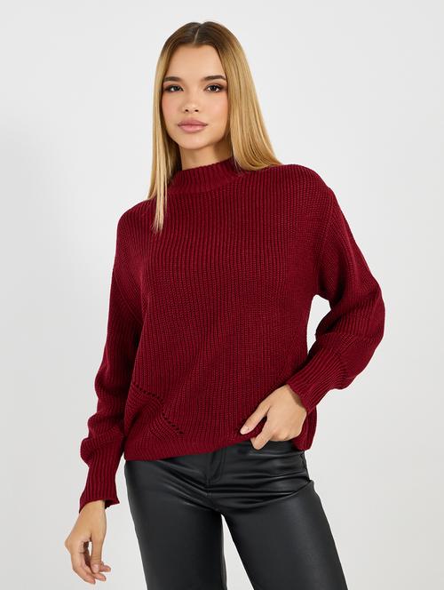 women maroon self design long sleeve pullover - 21704006 - Very Small Image - 1