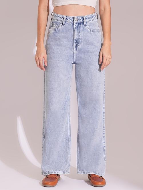 globus women light blue cotton high rise straight fit jeans - 21704445 - Very Small Image - 1