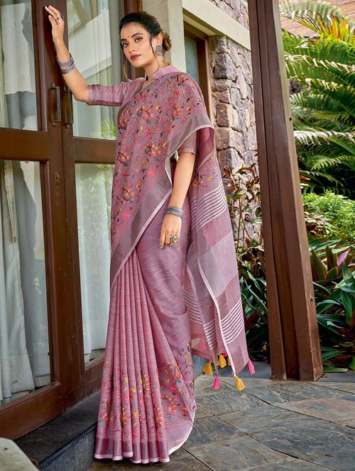 women purple embroidered saree with blouse - 21705320 - Very Small Image - 1