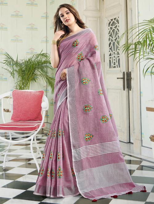 women purple embroidered saree with blouse - 21705323 - Very Small Image - 1