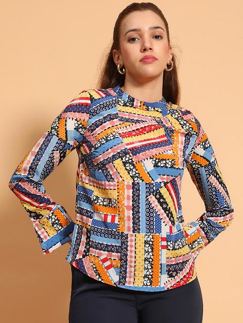 women multi color printed long sleeve regular top - 21705433 - Very Small Image - 1