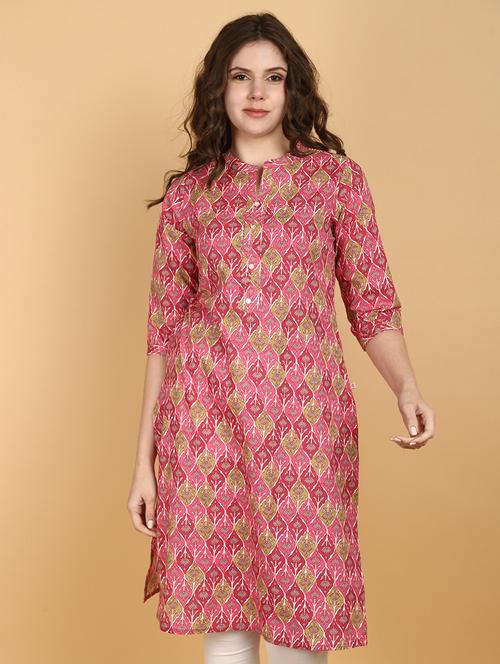 women pink floral printed straight kurta - 21705591 - Very Small Image - 1