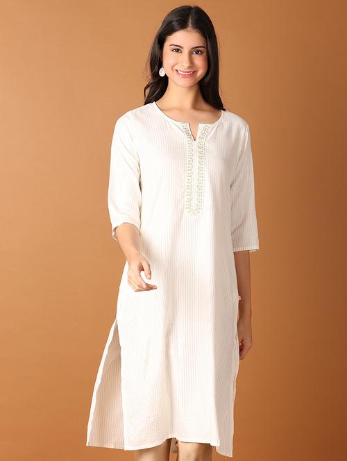 women stripes notch neck straight kurta - 21705596 - Very Small Image - 1