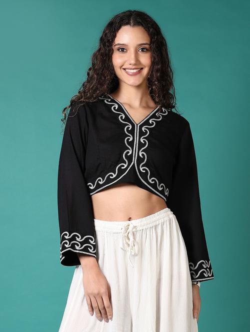 women embroidered long sleeves crop top - 21705626 - Very Small Image - 1