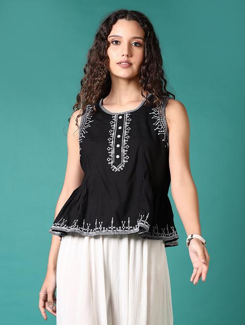 women embroidered sleeveless a line top - 21705627 - Very Small Image - 1