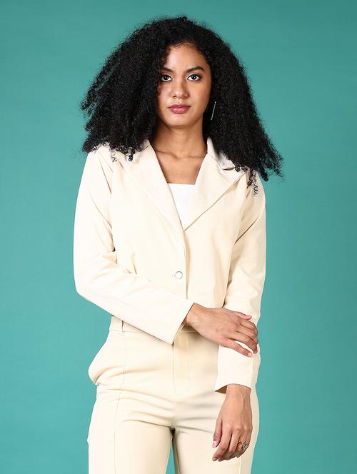 women long sleeves solid single breasted crop blazer - 21705641 - Very Small Image - 1