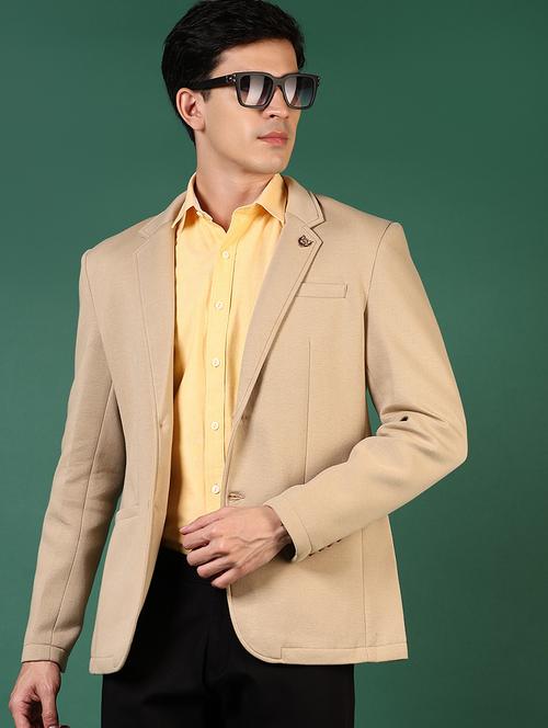 men solid lapel collar single breasted casual blazer - 21705753 - Very Small Image - 1