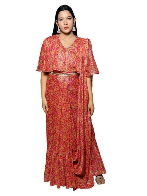 women floral printed v neck layered dress - 21707064 - Very Small Image - 1