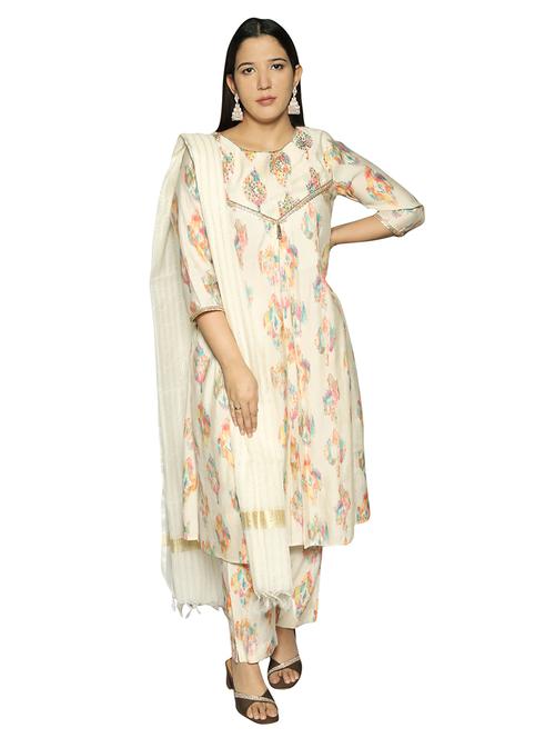 women off white printed kurta pant set with dupatta - 21707090 - Very Small Image - 1