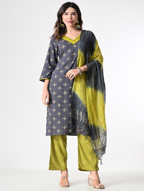 women grey printed kurta pant set with dupatta - 21707368 - Very Small Image - 1