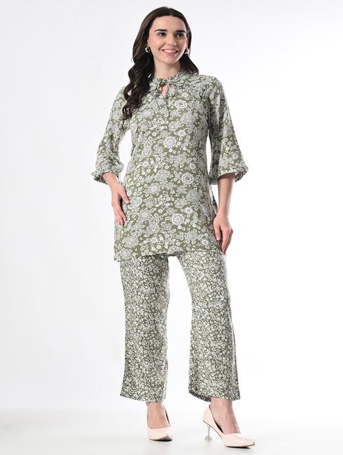 women floral printed tie-up neck co-rds set - 21707369 - Very Small Image - 1