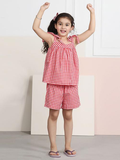 girls checkered top & shorts set - 21707844 - Very Small Image - 1