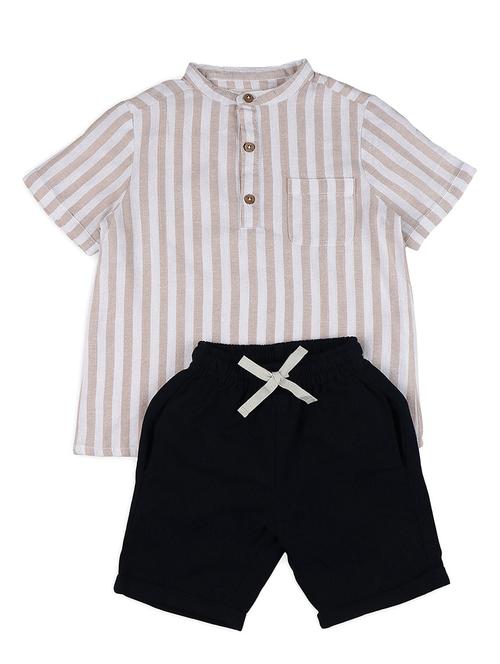 boys beige stripes shirts & shorts set - 21707855 - Very Small Image - 1