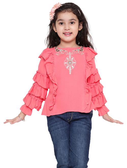 girls embroidered round neck top - 21707978 - Very Small Image - 1