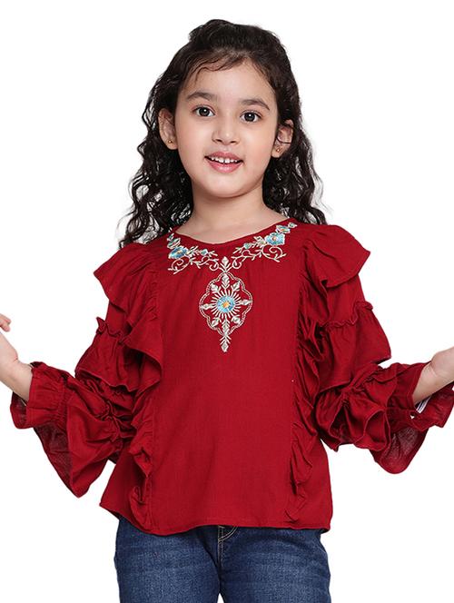 girls embroidered round neck top - 21707980 - Very Small Image - 1