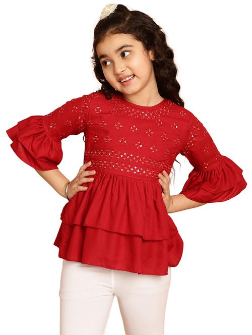 girls embroidered round neck top - 21707993 - Very Small Image - 1