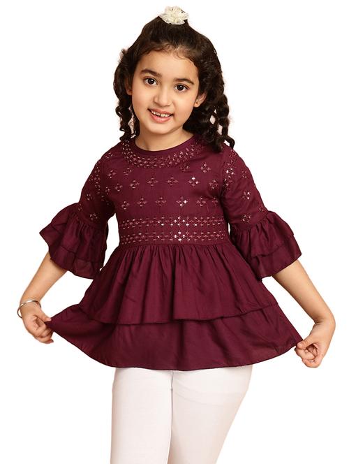 girls embroidered round neck top - 21707994 - Very Small Image - 1