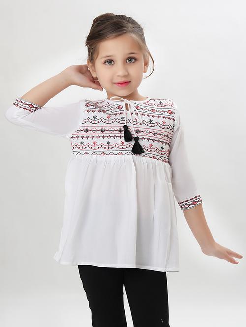girls embroidered three quarter sleeve flared kurti - 21708020 - Very Small Image - 1