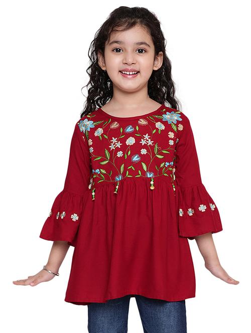 girls embroidered three quarter sleeve top - 21708057 - Very Small Image - 1