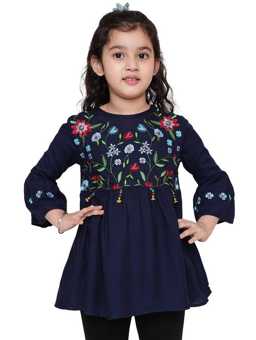 girls embroidered three quarter sleeve top - 21708060 - Very Small Image - 1