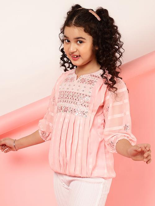 girls sequin embroidered notch neck top - 21708105 - Very Small Image - 1