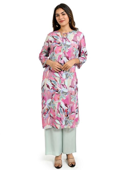 women printed three quarter sleeve straight kurta - 21708121 - Very Small Image - 1