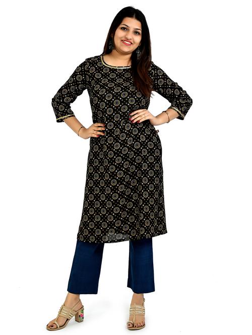 women printed three quarter sleeve staright kurta - 21708123 - Very Small Image - 1