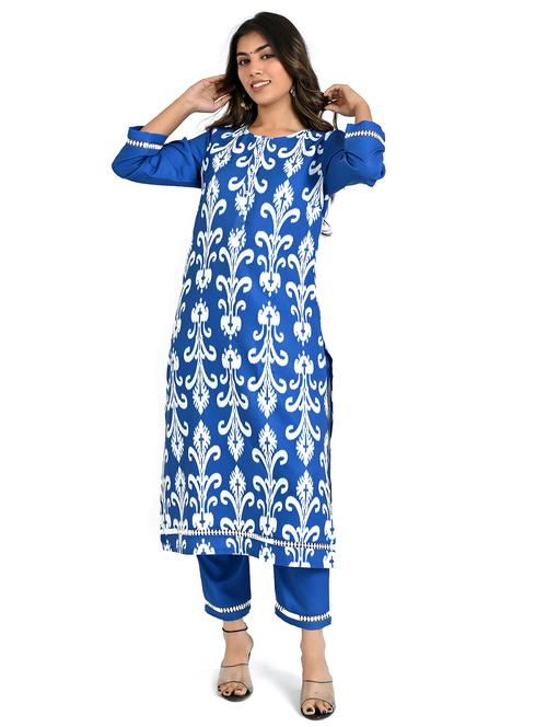 women ikat three quarter sleeves straight kurta - 21708129 - Very Small Image - 1