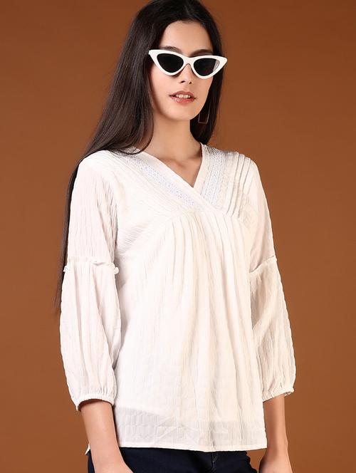 women solid puff sleeve a-line top - 21708369 - Very Small Image - 1