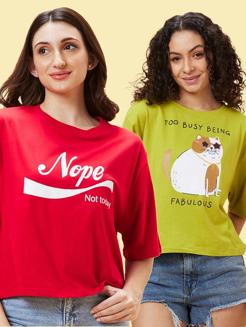 women pack of 2 printed oversized t-shirt - 21708404 - Very Small Image - 1