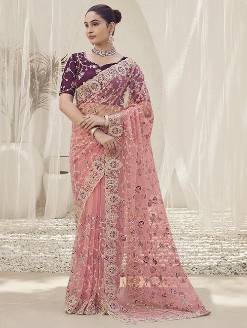 women solid with work embroidered saree with blouse - 21708490 - Very Small Image - 1