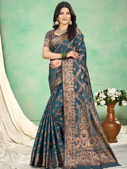 women self design banarasi saree with blouse - 21708989 - Very Small Image - 1