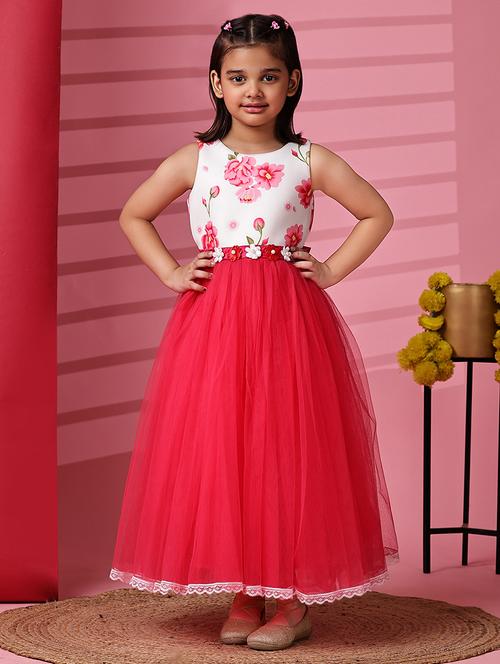 girls floral print round neck sleeveless frock - 21709334 - Very Small Image - 1