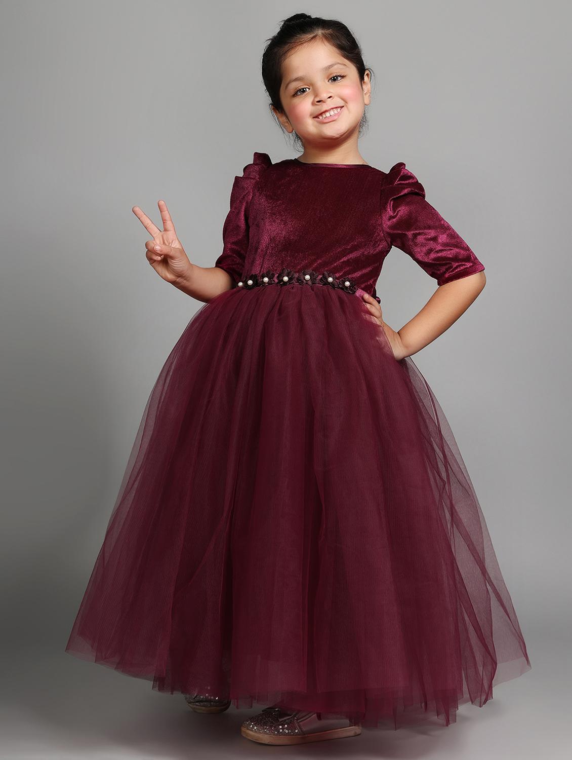 girls solid puff sleeves full length frock - 21709337 - Zoom Image - 3