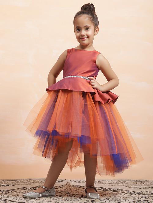 girls solid sleeveless  high low frock - 21709349 - Very Small Image - 1