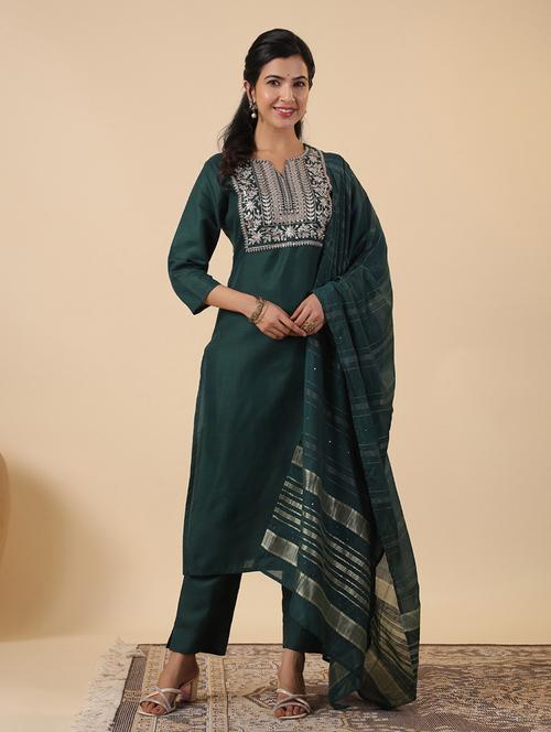 women three quarter sleeve kurta pant with dupatta set - 21709482 - Very Small Image - 1